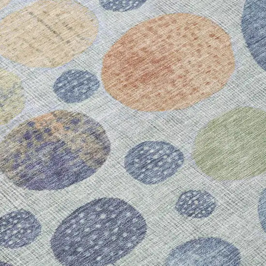 8' Denim Blue And Peach Round Geometric Washable Indoor Outdoor Area Rug Photo 9