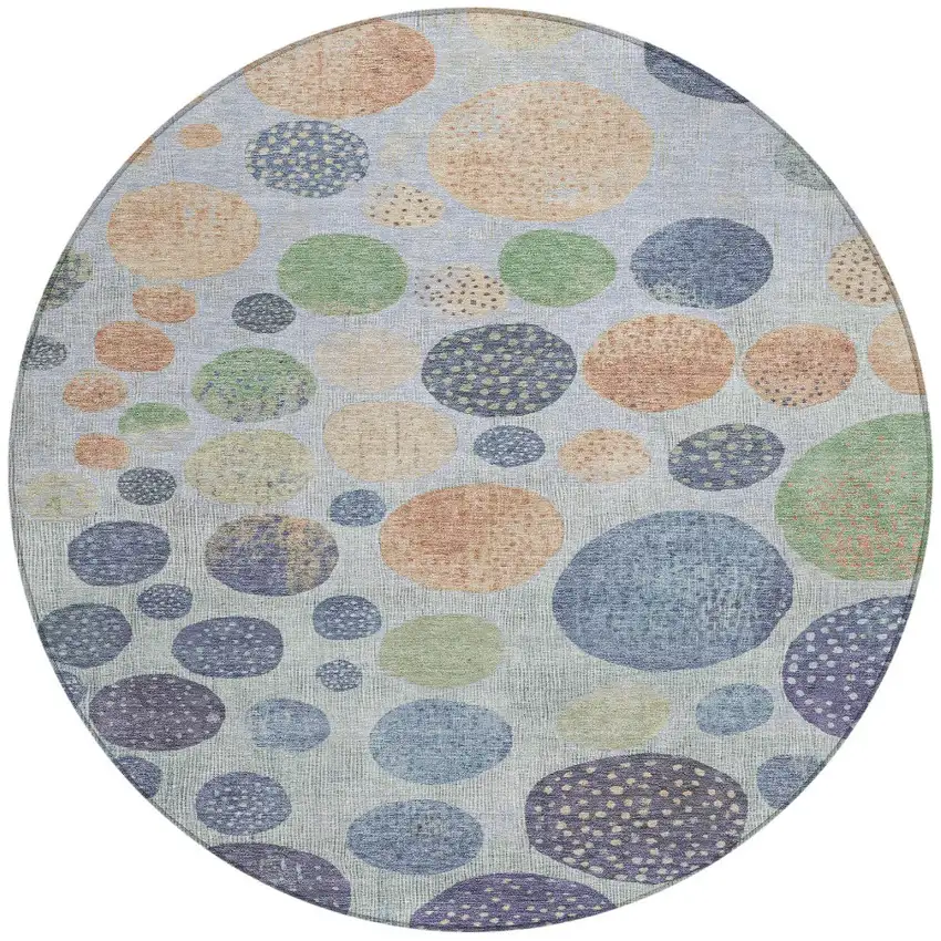 8' Denim Blue And Peach Round Geometric Washable Indoor Outdoor Area Rug Photo 3