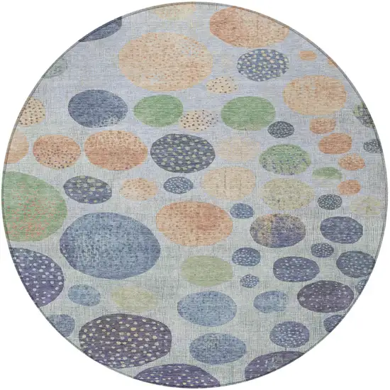 8' Denim Blue And Peach Round Geometric Washable Indoor Outdoor Area Rug Photo 4