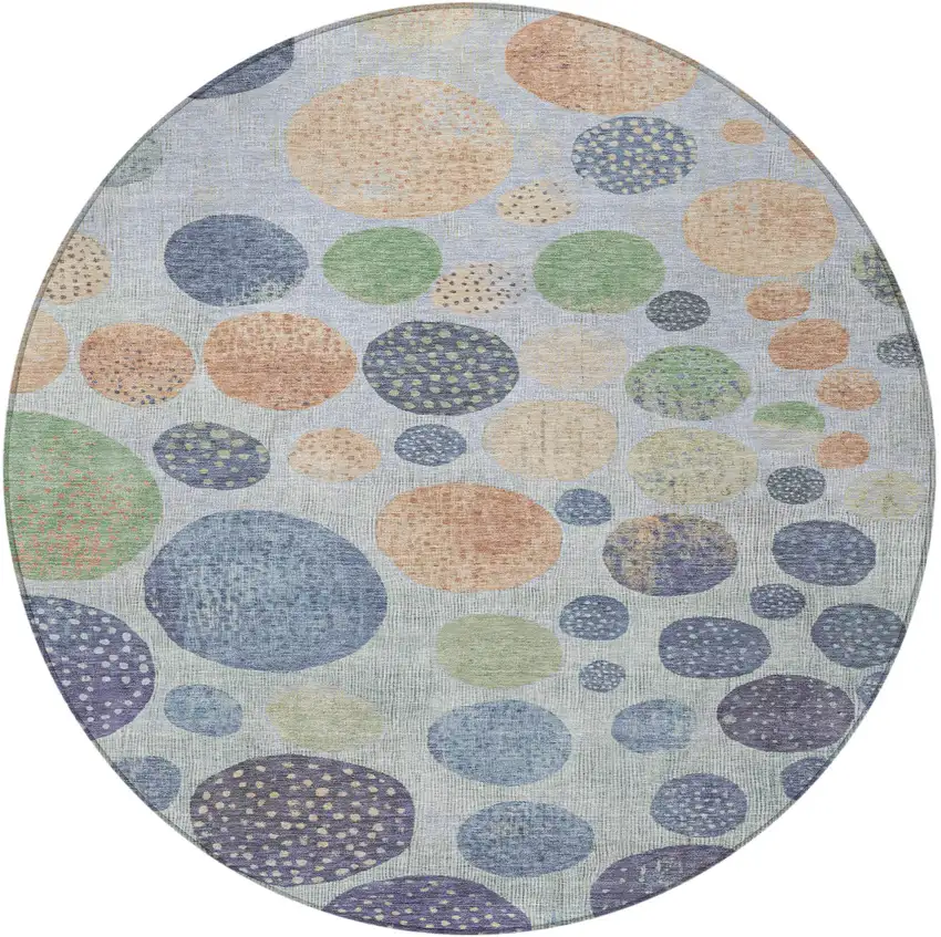 8' Denim Blue And Peach Round Geometric Washable Indoor Outdoor Area Rug Photo 4