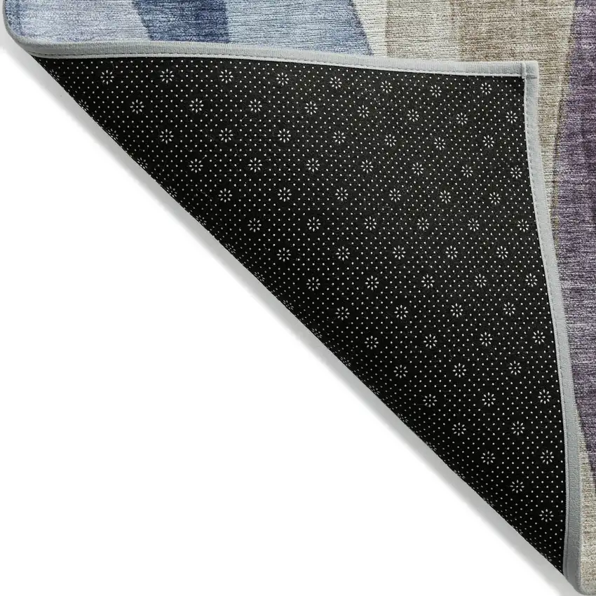 8' Denim Blue And Purple Round Abstract Washable Indoor Outdoor Area Rug Photo 9