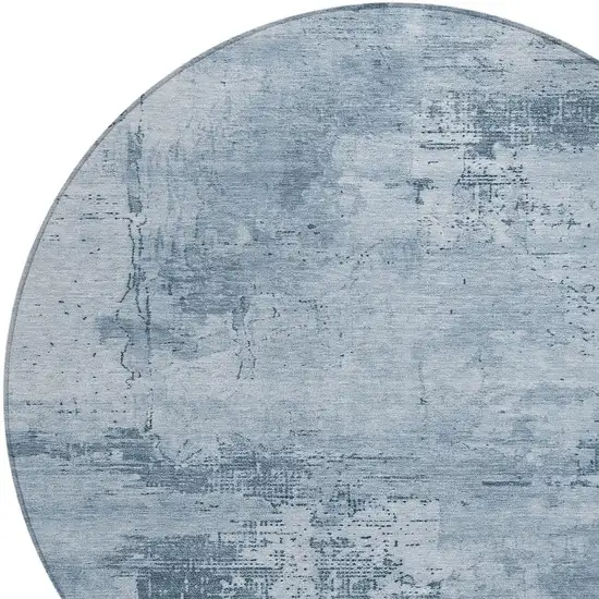 8' Denim Blue And Silver Round Abstract Washable Indoor Outdoor Area Rug Photo 5