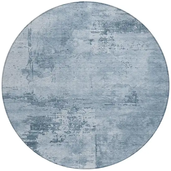 8' Denim Blue And Silver Round Abstract Washable Indoor Outdoor Area Rug Photo 6