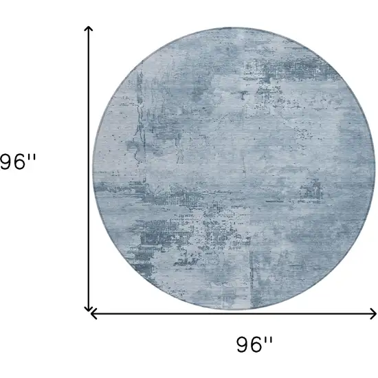 8' Denim Blue And Silver Round Abstract Washable Indoor Outdoor Area Rug Photo 9