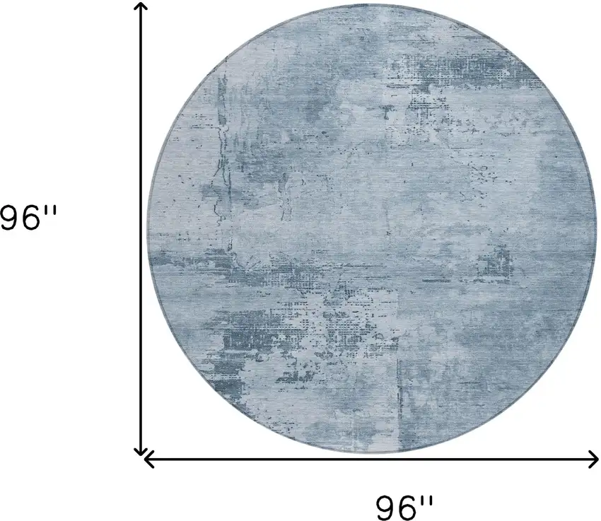8' Denim Blue And Silver Round Abstract Washable Indoor Outdoor Area Rug Photo 9
