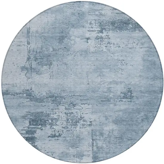 8' Denim Blue And Silver Round Abstract Washable Indoor Outdoor Area Rug Photo 2