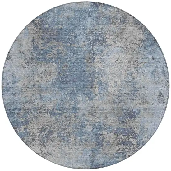 8' Denim Blue And Silver Round Abstract Washable Indoor Outdoor Area Rug Photo 4