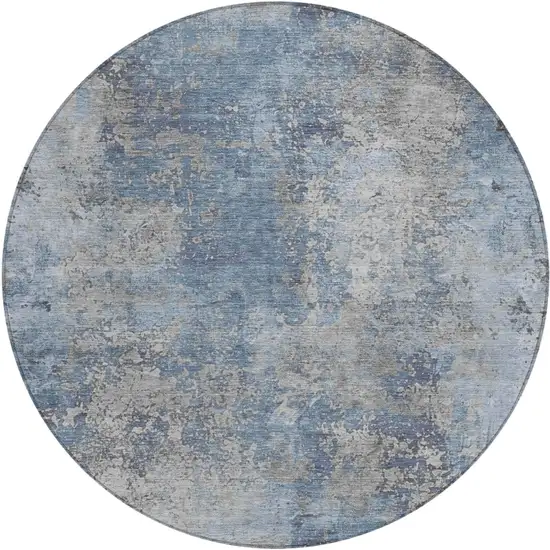 8' Denim Blue And Silver Round Abstract Washable Indoor Outdoor Area Rug Photo 1