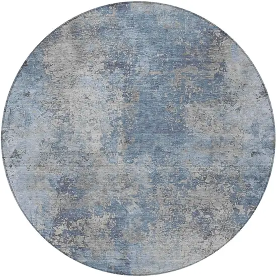 8' Denim Blue And Silver Round Abstract Washable Indoor Outdoor Area Rug Photo 3