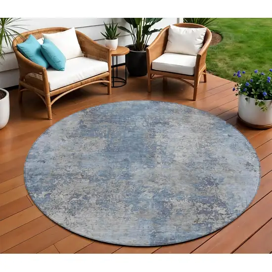 8' Denim Blue And Silver Round Abstract Washable Indoor Outdoor Area Rug Photo 2
