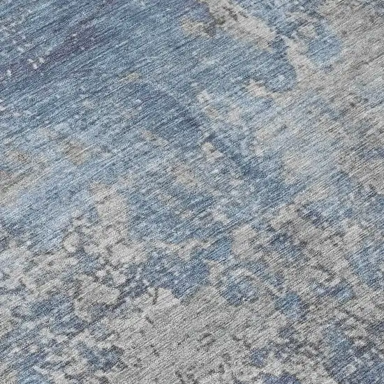 8' Denim Blue And Silver Round Abstract Washable Indoor Outdoor Area Rug Photo 9