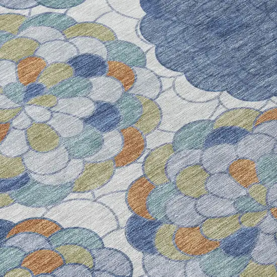 8' Denim Blue And Silver Round Floral Washable Indoor Outdoor Area Rug Photo 7