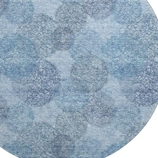 8' Denim Blue And Sky Blue Abstract Washable Round Rug With UV Protection Photo 2