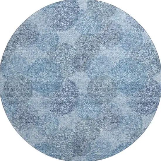 8' Denim Blue And Sky Blue Abstract Washable Round Rug With UV Protection Photo 3