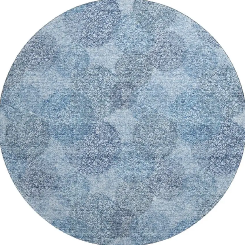8' Denim Blue And Sky Blue Abstract Washable Round Rug With UV Protection Photo 3