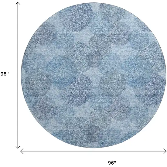 8' Denim Blue And Sky Blue Abstract Washable Round Rug With UV Protection Photo 9