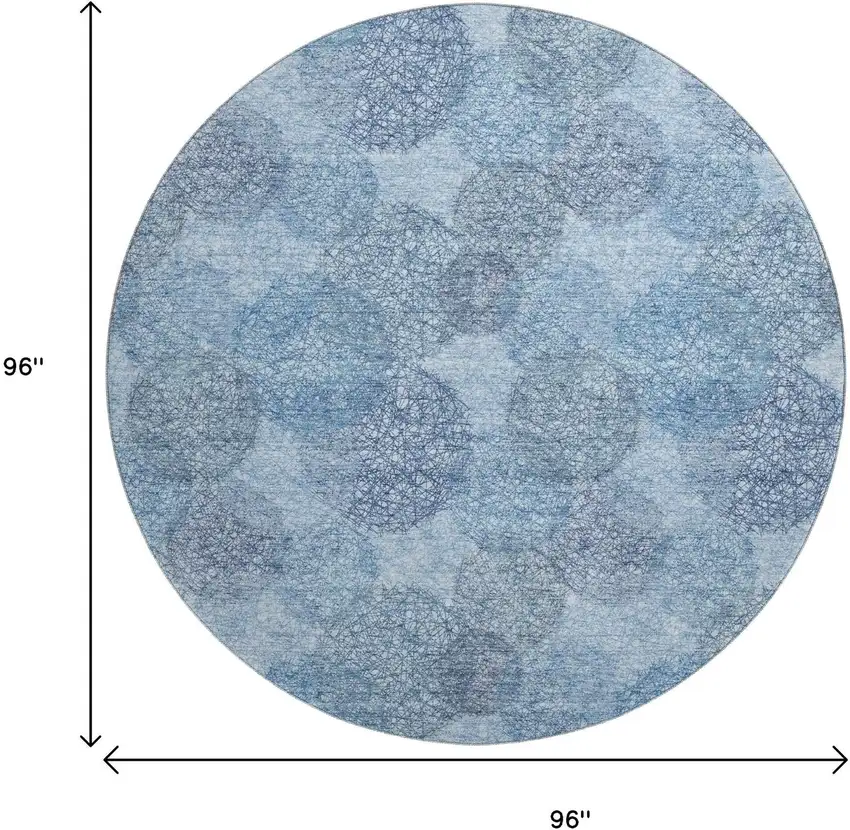 8' Denim Blue And Sky Blue Abstract Washable Round Rug With UV Protection Photo 9