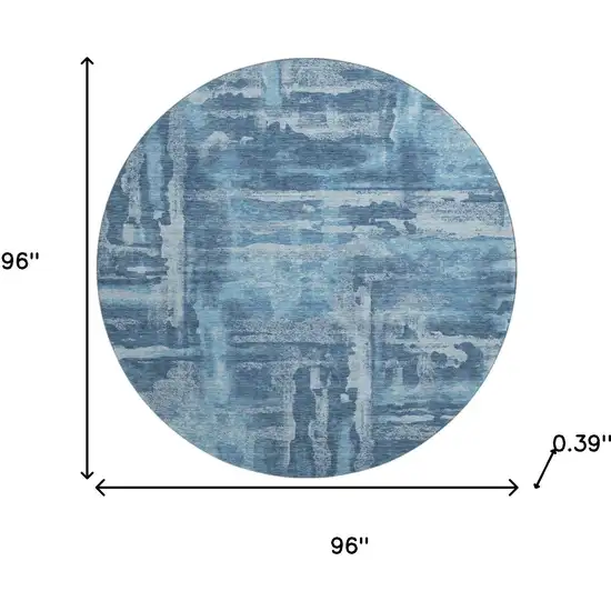 8' Denim Blue And Sky Blue Abstract Washable Round Rug With UV Protection Photo 8