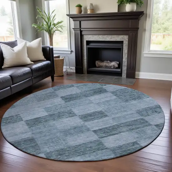 8' Denim Blue And Sky Blue Geometric Washable Round Rug With UV Protection Photo 4