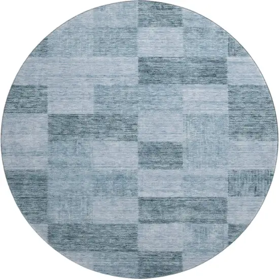 8' Denim Blue And Sky Blue Geometric Washable Round Rug With UV Protection Photo 1