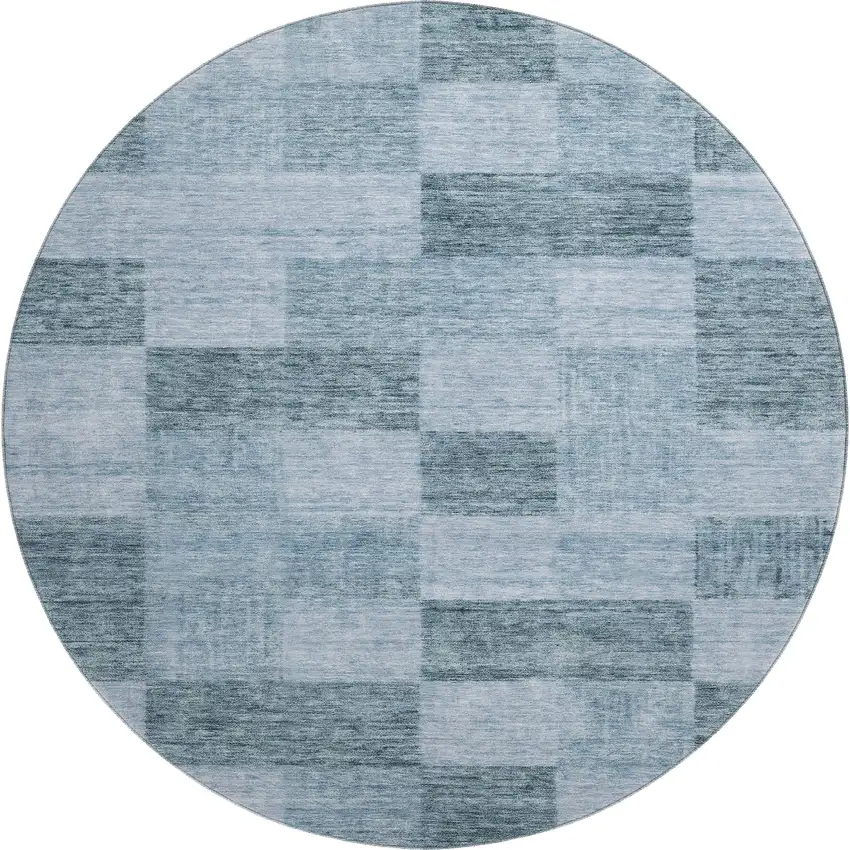 8' Denim Blue And Sky Blue Geometric Washable Round Rug With UV Protection Photo 1