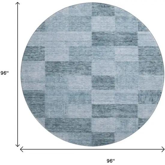 8' Denim Blue And Sky Blue Geometric Washable Round Rug With UV Protection Photo 9