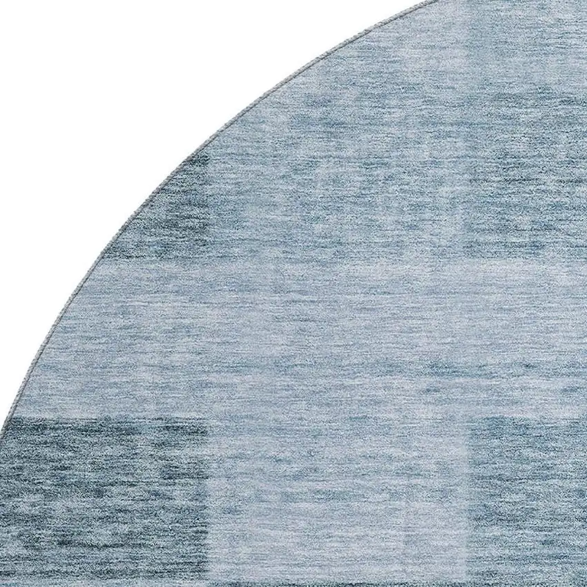 8' Denim Blue And Sky Blue Geometric Washable Round Rug With UV Protection Photo 2