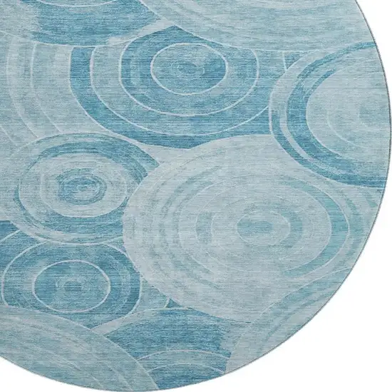 8' Denim Blue And Sky Blue Geometric Washable Round Rug With UV Protection Photo 2