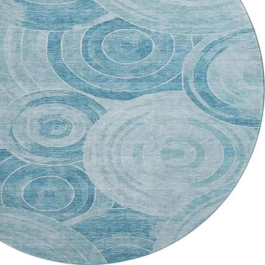 8' Denim Blue And Sky Blue Geometric Washable Round Rug With UV Protection Photo 2