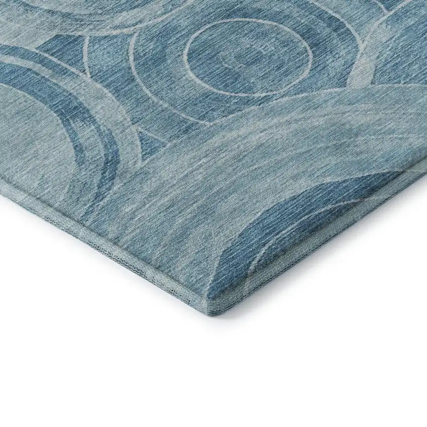 8' Denim Blue And Sky Blue Geometric Washable Round Rug With UV Protection Photo 6