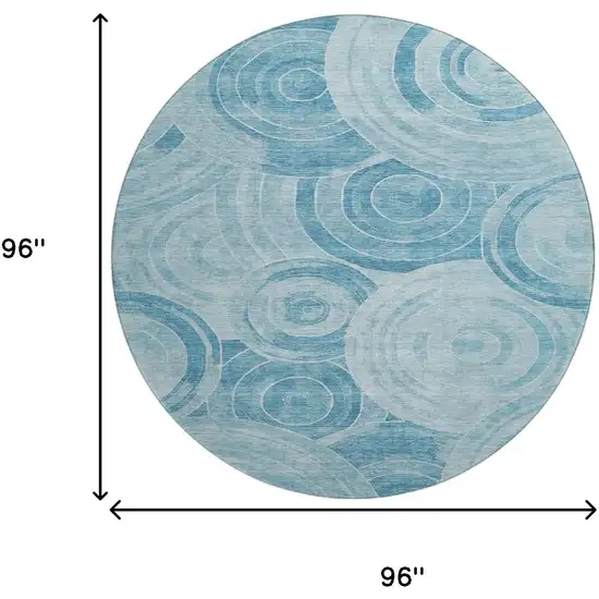 8' Denim Blue And Sky Blue Geometric Washable Round Rug With UV Protection Photo 9