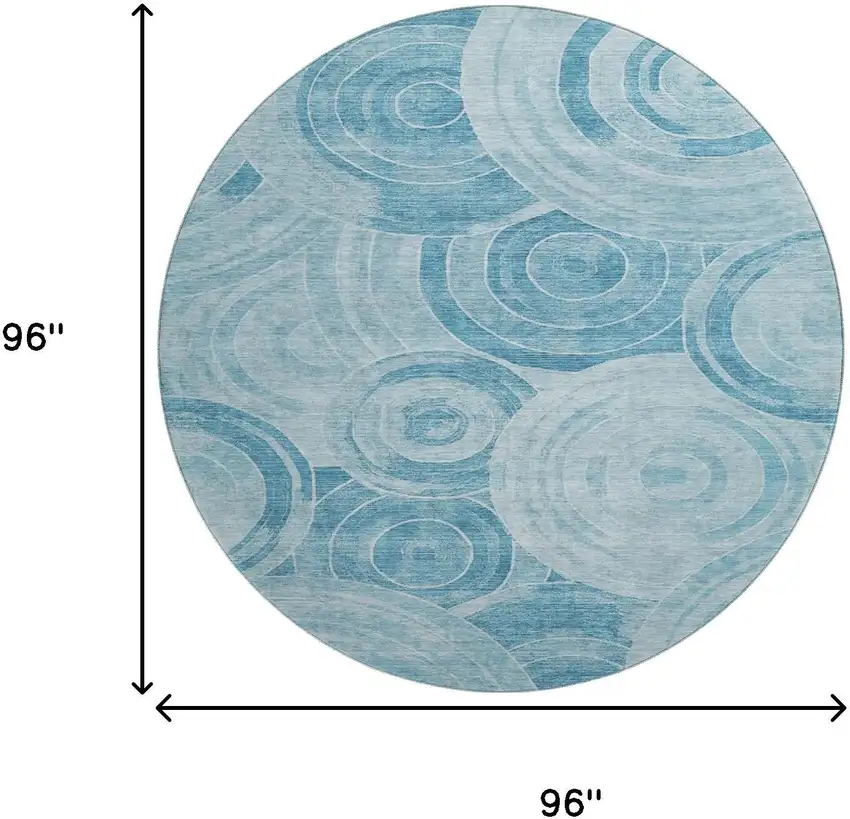 8' Denim Blue And Sky Blue Geometric Washable Round Rug With UV Protection Photo 9