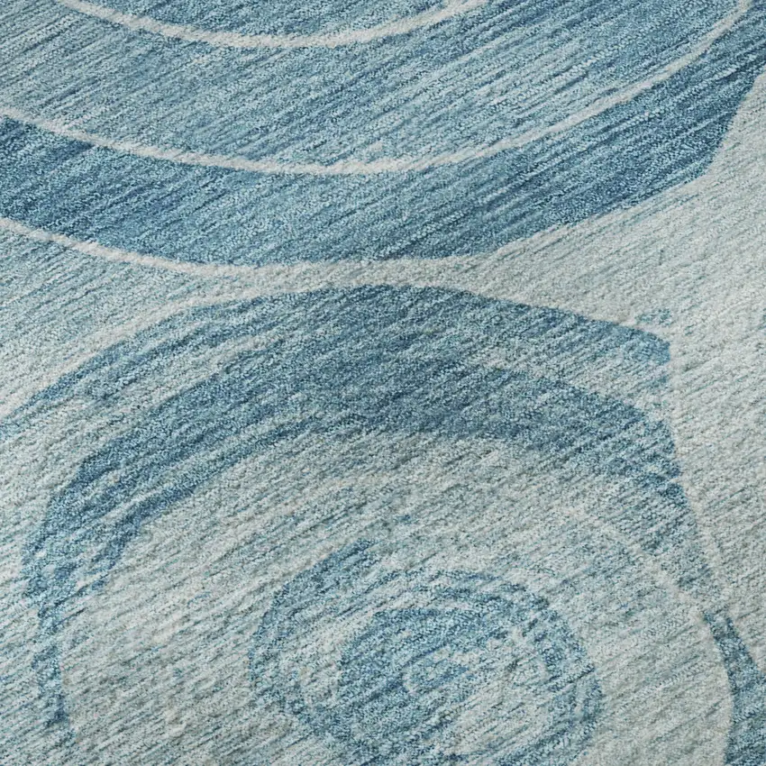 8' Denim Blue And Sky Blue Geometric Washable Round Rug With UV Protection Photo 8