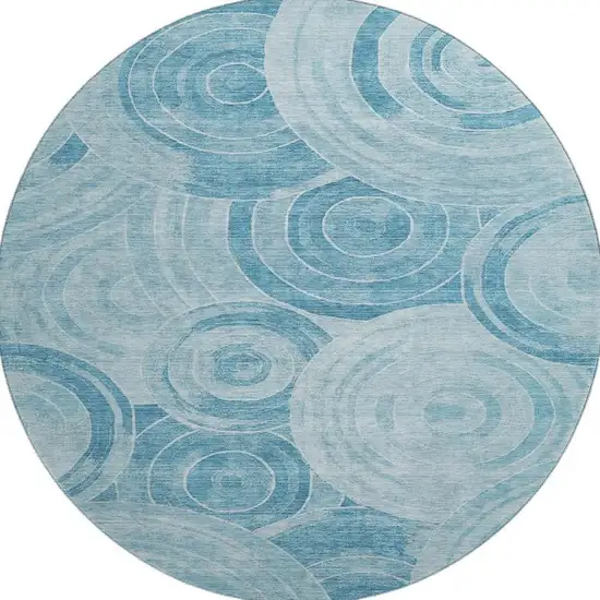 8' Denim Blue And Sky Blue Geometric Washable Round Rug With UV Protection Photo 3