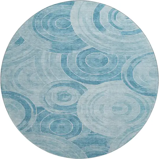 8' Denim Blue And Sky Blue Geometric Washable Round Rug With UV Protection Photo 1