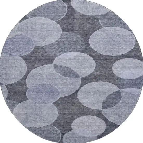 8' Denim Blue And Sky Blue Geometric Washable Round Rug With UV Protection Photo 3