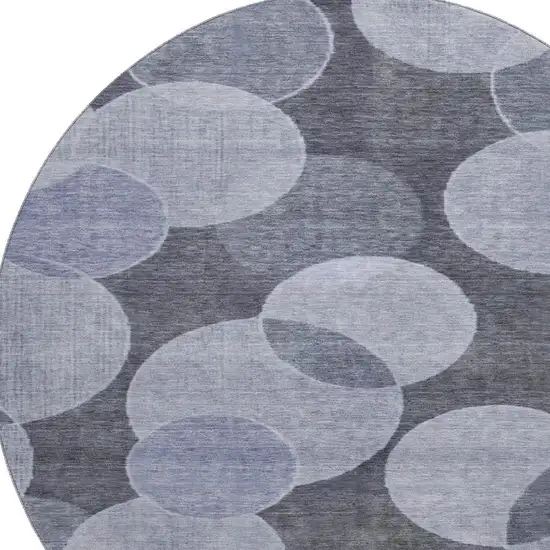 8' Denim Blue And Sky Blue Geometric Washable Round Rug With UV Protection Photo 2