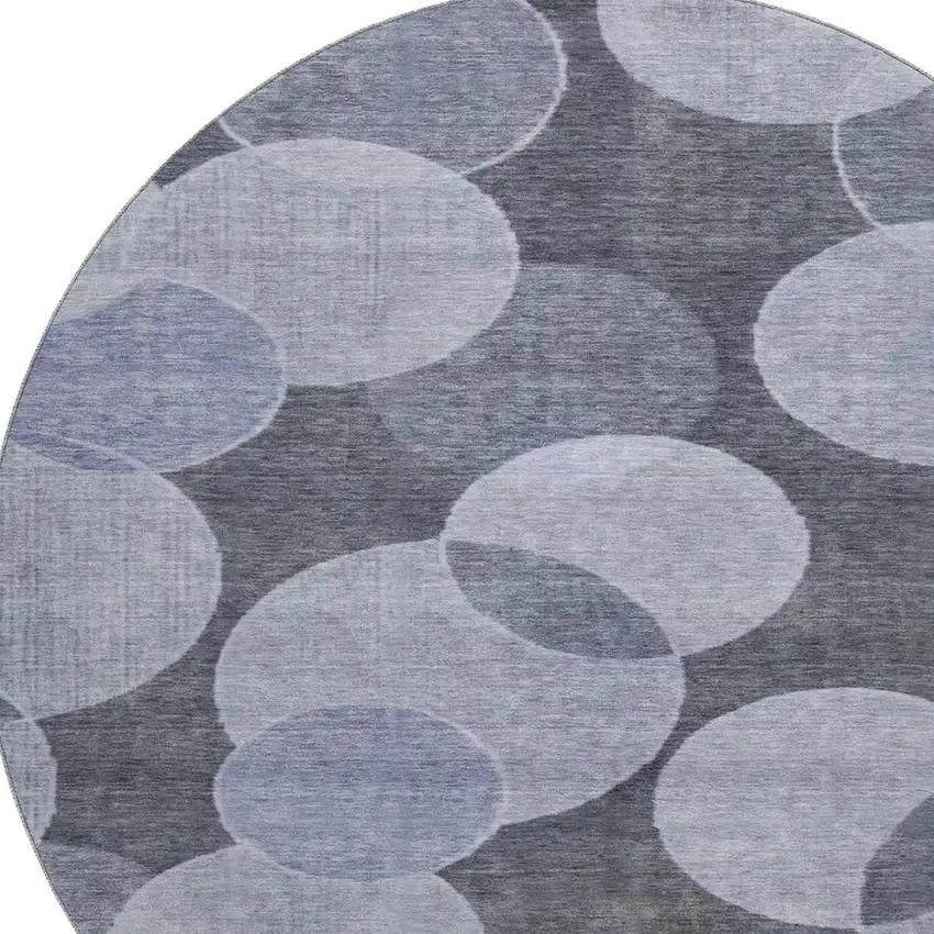 8' Denim Blue And Sky Blue Geometric Washable Round Rug With UV Protection Photo 2