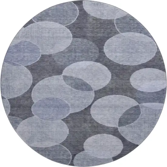 8' Denim Blue And Sky Blue Geometric Washable Round Rug With UV Protection Photo 1