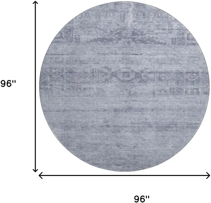 8' Denim Blue And Sky Blue Oriental Washable Round Rug With UV Protection Photo 8