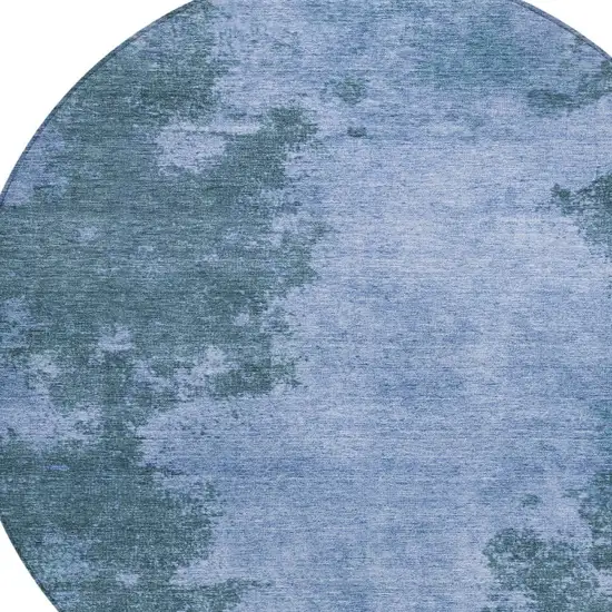 8' Denim Blue And Sky Blue Round Abstract Washable Indoor Outdoor Area Rug Photo 8