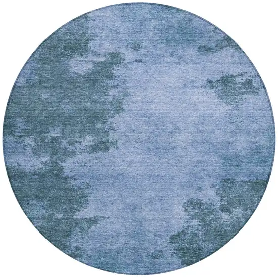 8' Denim Blue And Sky Blue Round Abstract Washable Indoor Outdoor Area Rug Photo 3