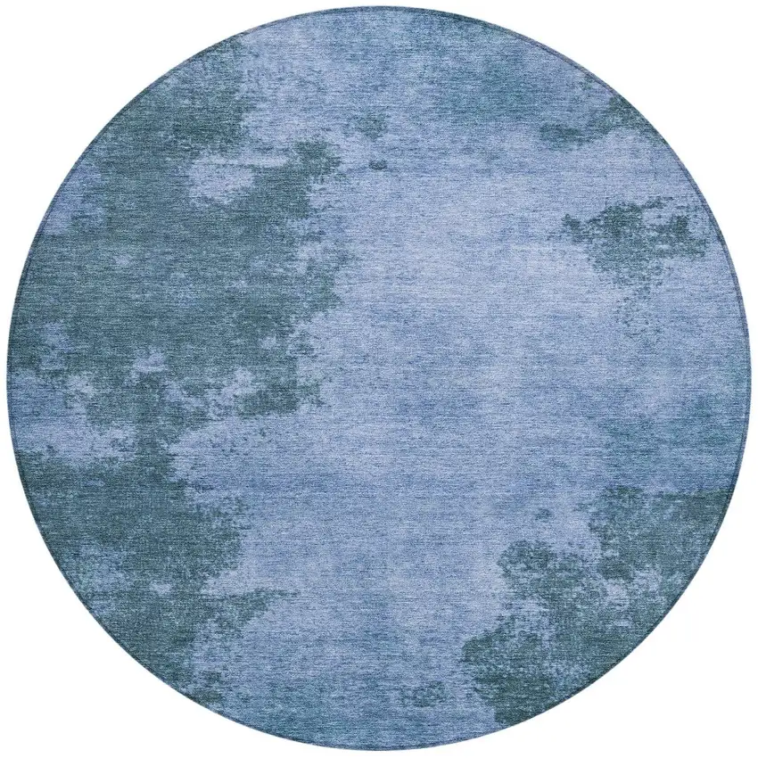 8' Denim Blue And Sky Blue Round Abstract Washable Indoor Outdoor Area Rug Photo 3