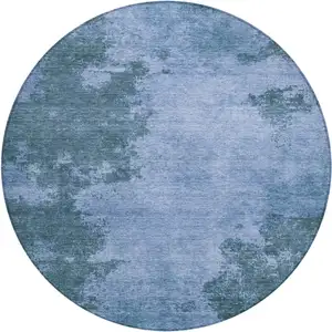 Photo of 8' Denim Blue And Sky Blue Round Abstract Washable Indoor Outdoor Area Rug