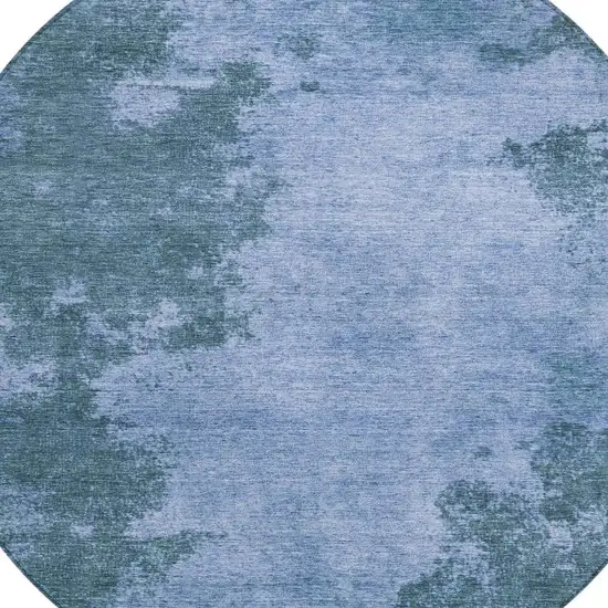 8' Denim Blue And Sky Blue Round Abstract Washable Indoor Outdoor Area Rug Photo 4