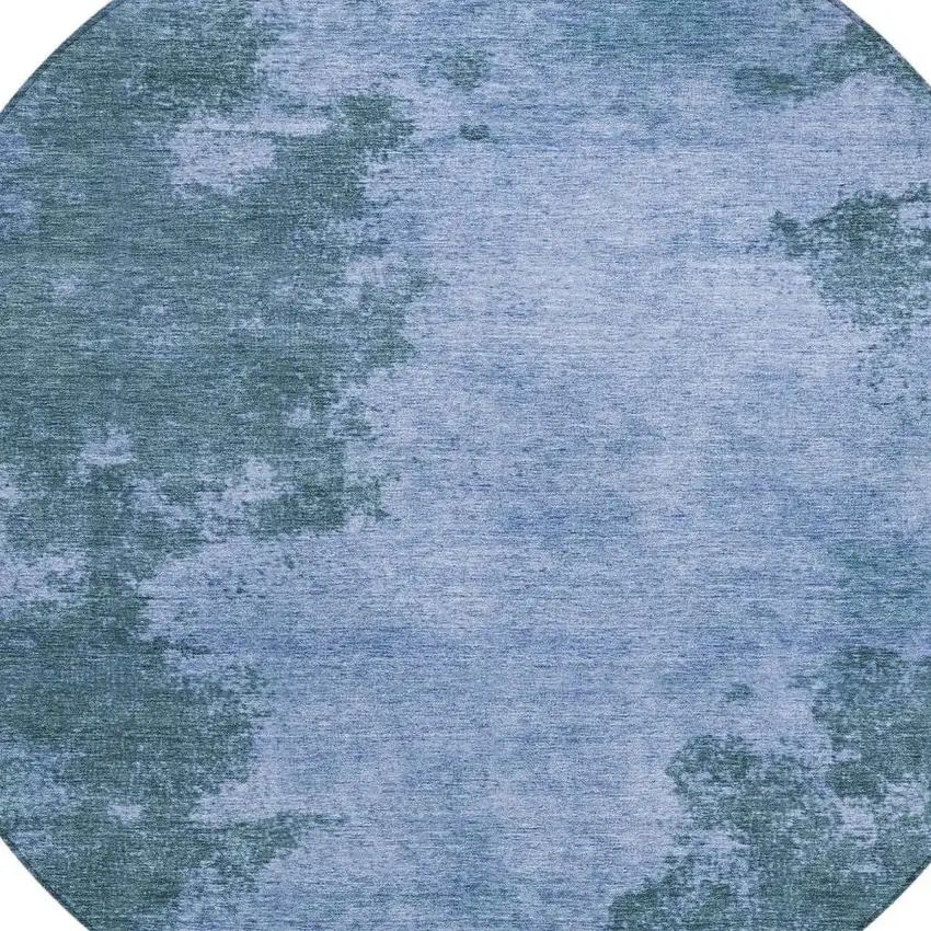 8' Denim Blue And Sky Blue Round Abstract Washable Indoor Outdoor Area Rug Photo 4
