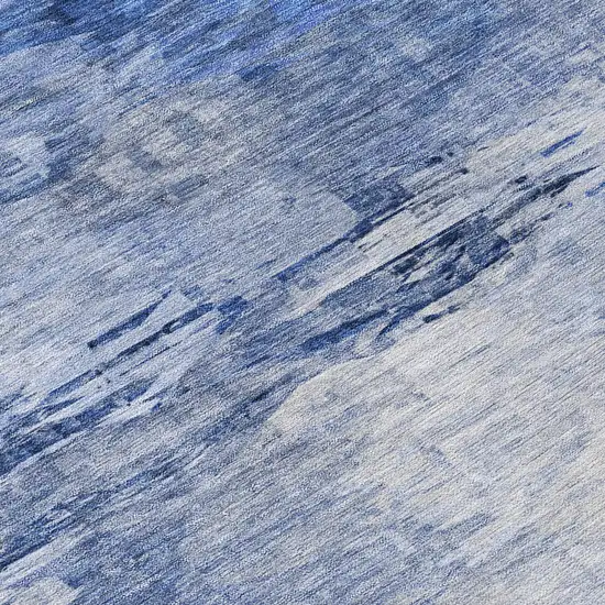 8' Denim Blue And Sky Blue Round Abstract Washable Indoor Outdoor Area Rug Photo 6