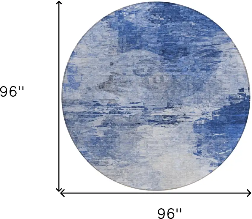 8' Denim Blue And Sky Blue Round Abstract Washable Indoor Outdoor Area Rug Photo 3