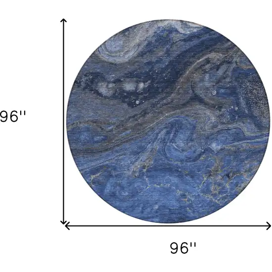 8' Denim Blue And Sky Blue Round Abstract Washable Indoor Outdoor Area Rug Photo 3