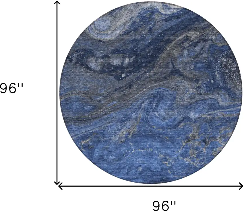 8' Denim Blue And Sky Blue Round Abstract Washable Indoor Outdoor Area Rug Photo 3
